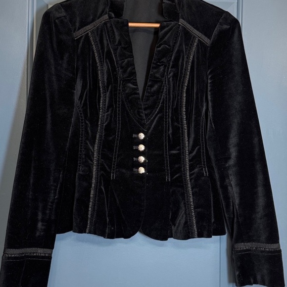 White House Black Market Jackets & Blazers - White House Black Market Black Velvet Military Jacket Gold Buttons Blazer 6